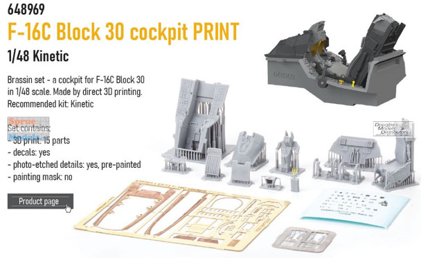 EDU648969 1:48 Eduard Brassin Print - F-16C Block 30 Falcon Cockpit (KIN kit)