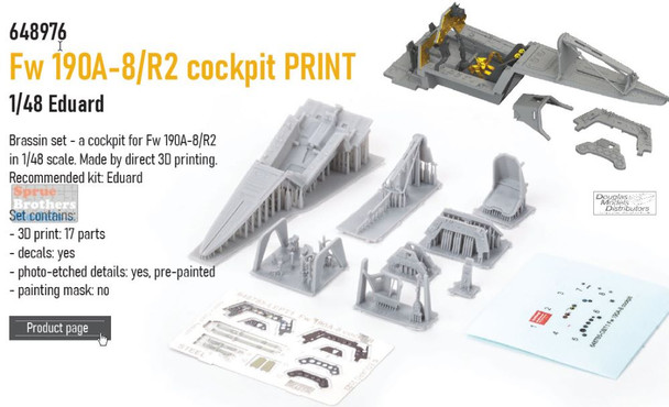 EDU648976 1:48 Eduard Brassin Print - Fw190A-8/R2 Cockpit (EDU kit)