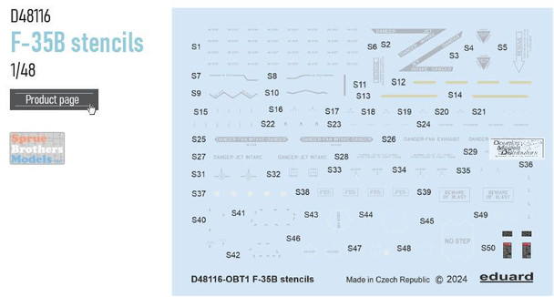 EDUD48116 1:48 Eduard Decals - F-35B Lightning II Stencils (TAM kit)