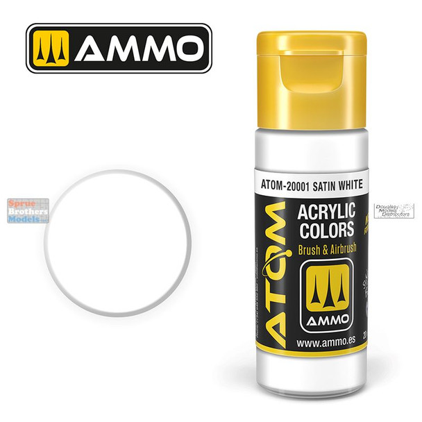 AMMAT20001 AMMO by Mig ATOM Acrylic Paint -  Satin White (20ml)
