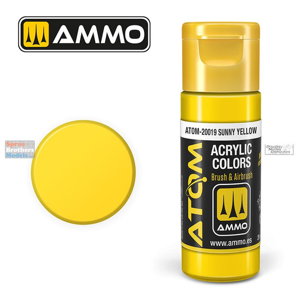 AMMAT20019 AMMO by Mig ATOM Acrylic Paint -  Sunny Yellow (20ml)