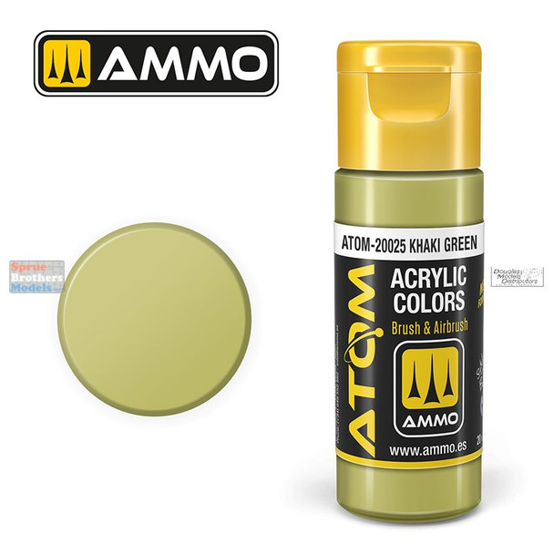 AMMAT20025 AMMO by Mig ATOM Acrylic Paint -  Khaki Green (20ml)