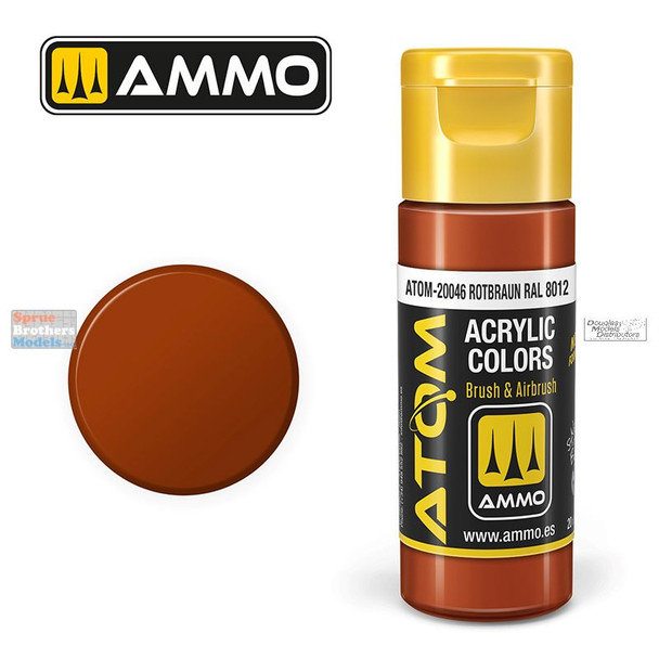 AMMAT20046 AMMO by Mig ATOM Acrylic Paint -  Rotbraun RAL 8012 (20ml)