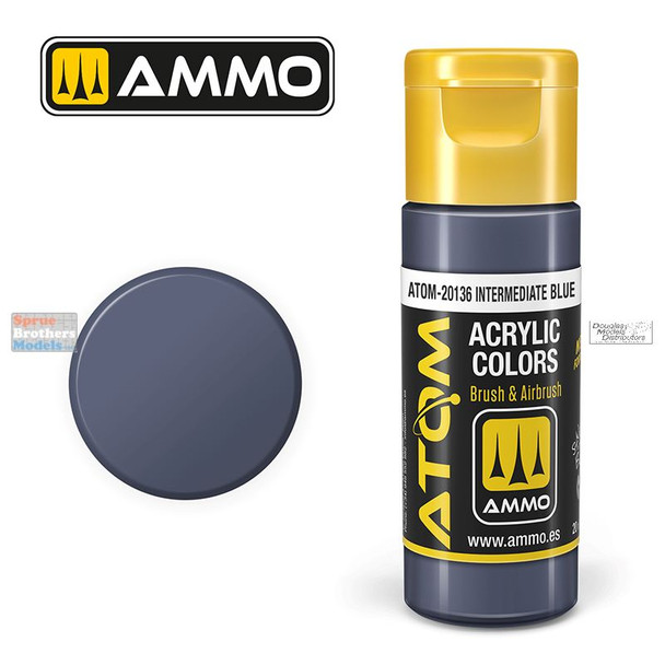 AMMAT20136 AMMO by Mig ATOM Acrylic Paint -  Intermediate Blue FS35164 - RAL7031 - ANA608 (20ml)