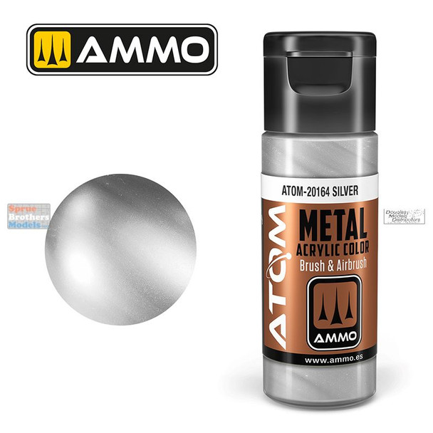 AMMAT20164 AMMO by Mig ATOM Acrylic Paint - Metallic Silver (20ml)