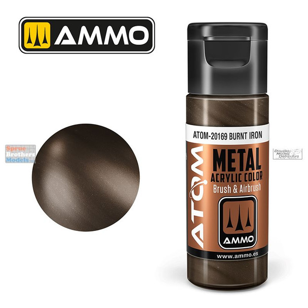 AMMAT20169 AMMO by Mig ATOM Acrylic Paint - Metallic Burnt Iron (20ml)