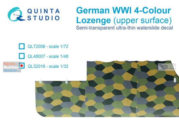 QTSQL32016 1:32 Quinta Studio Decal - German WWI 4-Color Lozenge (upper surface)