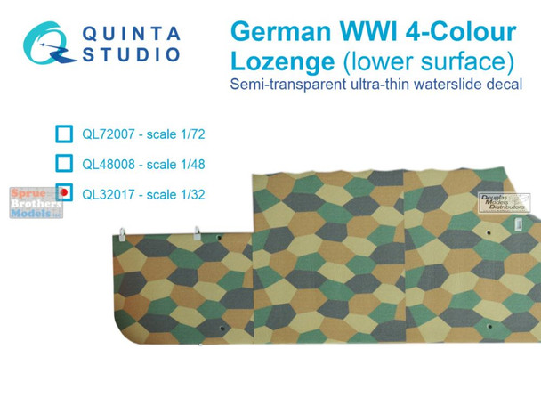 QTSQL32017 1:32 Quinta Studio Decal - German WWI 4-Color Lozenge (lower surface)