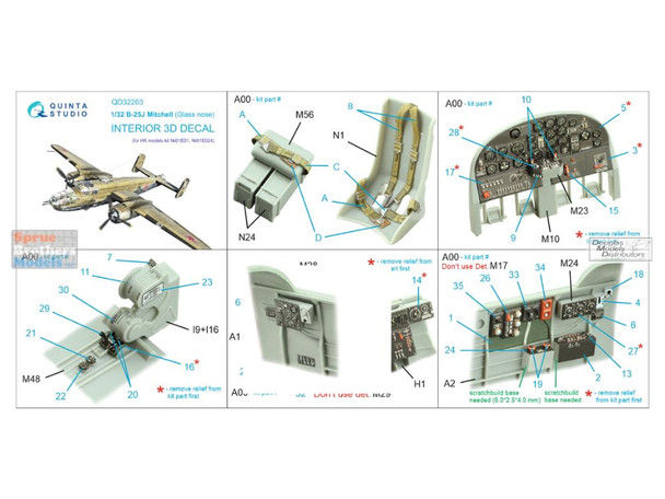 QTSQD32203 1:32 Quinta Studio Interior 3D Decal - B-25J Mitchell Glass Nose (HKM kit)