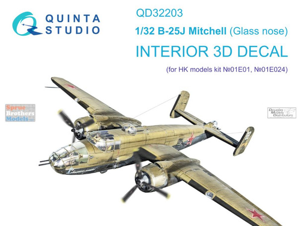 QTSQD32203 1:32 Quinta Studio Interior 3D Decal - B-25J Mitchell Glass Nose (HKM kit)