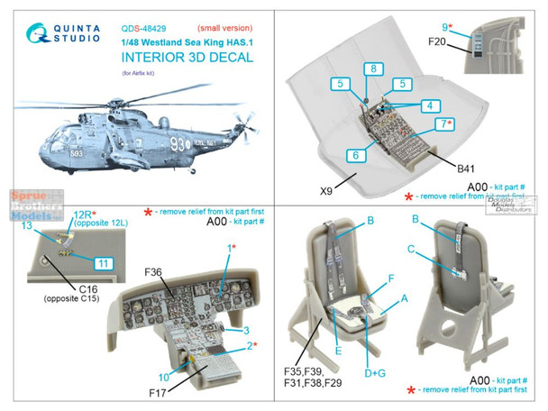 QTSQDS48429 1:48 Quinta Studio Interior 3D Decal - Sea King HAS.1 (AFX kit) Small Version