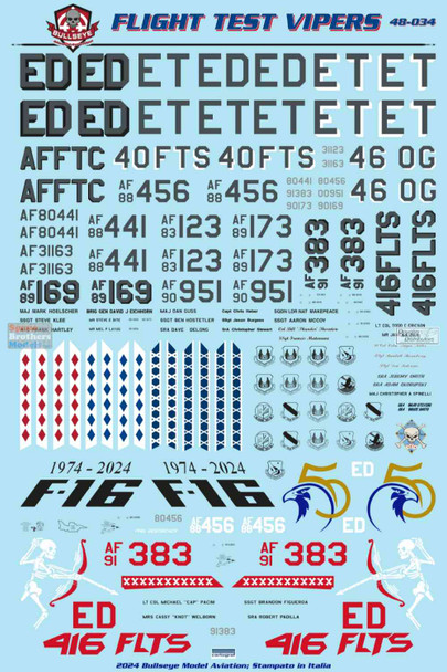 BMA48034 1:48 Bullseye Model Aviation Decals - 'Flight Test Vipers' (F-16CG F-16CJ F-16DG F-16B Falcon)