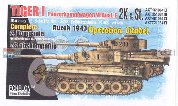 ECH351064 1:35 Echelon Tiger I SchPzAbt 503  Kursk 1943 Operation Citadel 2.K & St.
