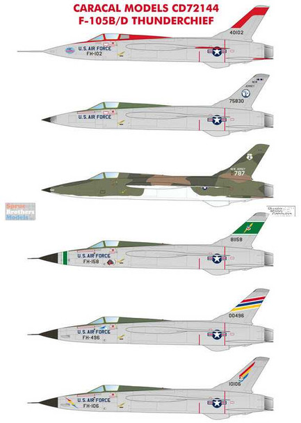 CARCD72144 1:72 Caracal Models Decals - F-105B F-105D Thunderchief USAF