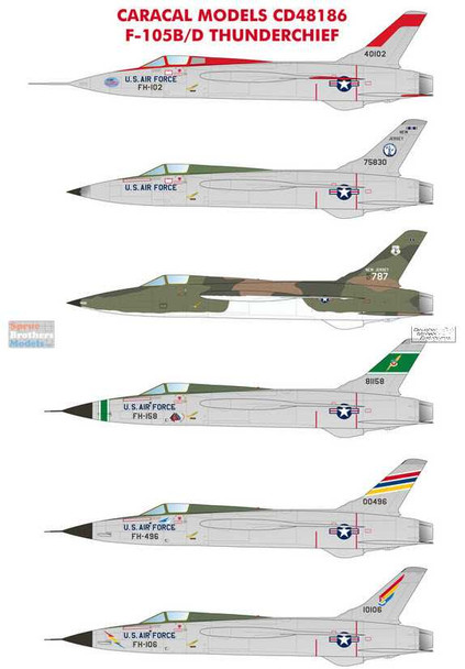 CARCD48186 1:48 Caracal Models Decals - F-105B F-105D Thunderchief USAF