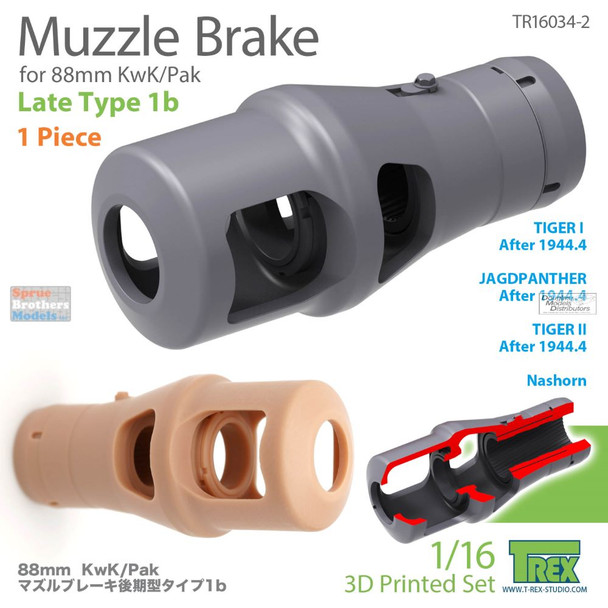 TRXTR16034-1 1:16 TRex Muzzle Brake for 88mm KwK/Pak Late Type 1a