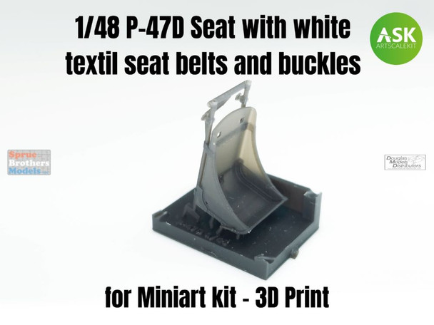 ASKA48007 1:48 ASK/Art Scale P-47D Thunderbolt Seat with White Textile Seatbelts & Buckles
