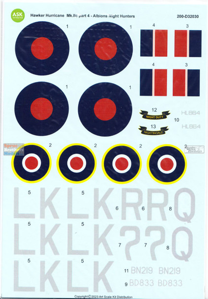 ASKD32030 1:32 ASK/Art Scale Decals - Hurricane Mk.IIc Albions Night Hunters Part 4: Royal Air Force