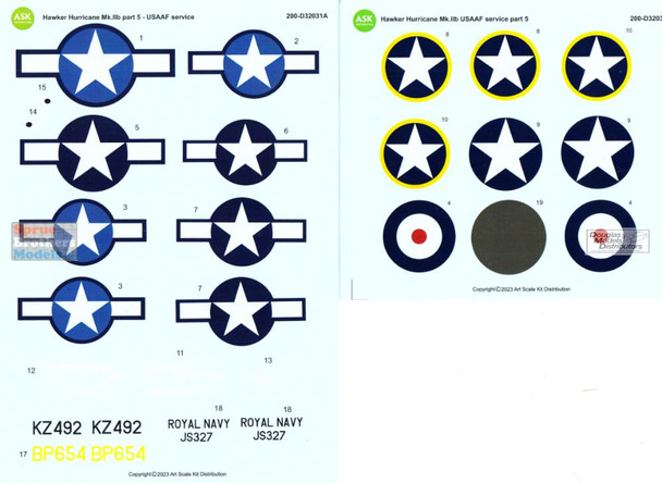 ASKD32031 1:32 ASK/Art Scale Decals - Hurricane Mk.IIb Part 5: USAAF