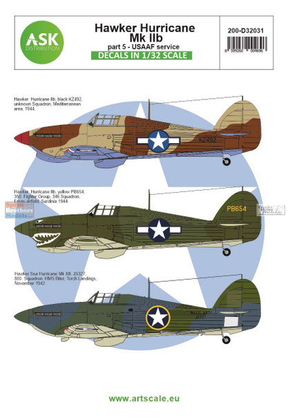 ASKD32031 1:32 ASK/Art Scale Decals - Hurricane Mk.IIb Part 5: USAAF