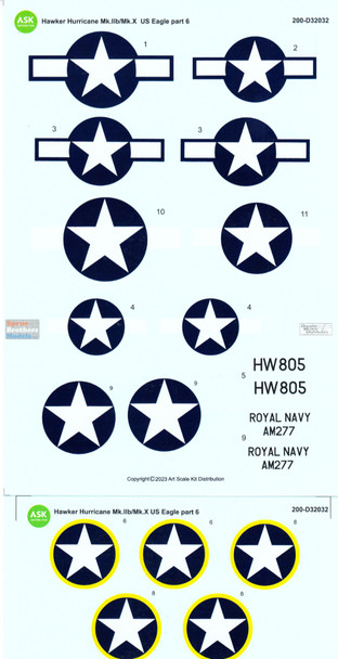 ASKD32032 1:32 ASK/Art Scale Decals - Hurricane Mk.IIb / Mk.X US Eagles Part 6: USAAF