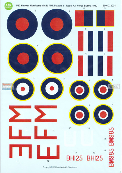 ASKD32034 1:32 ASK/Art Scale Decals - Hurricane Mk.IIb / Mk.IIc Part 8: Royal Air Force Burma 1942