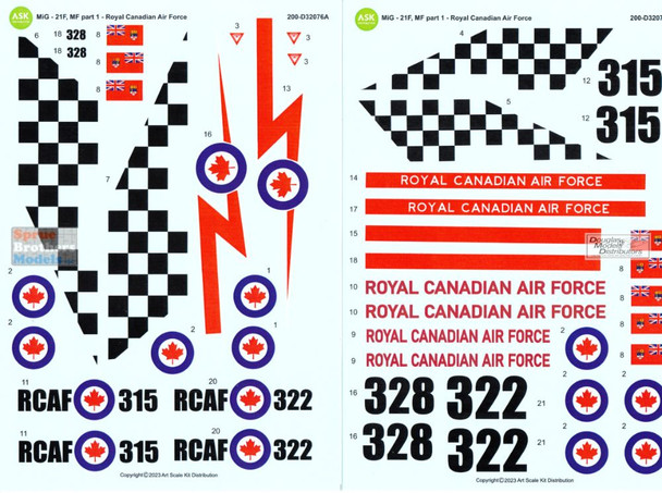 ASKD32076 1:32 ASK/Art Scale Decals - MiG-21F/MF Fishbed Part 1: RCAF 441 Squadron