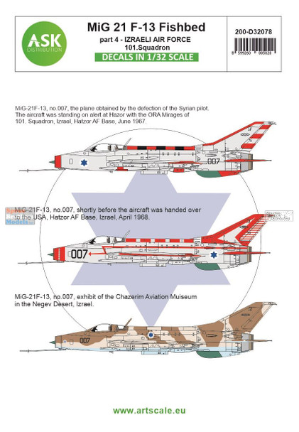ASKD32078 1:32 ASK/Art Scale Decals - MiG-21F-13 Fishbed Part 4: IAF 101 Squadron