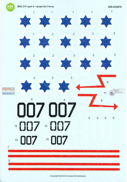 ASKD32078 1:32 ASK/Art Scale Decals - MiG-21F-13 Fishbed Part 4: IAF 101 Squadron