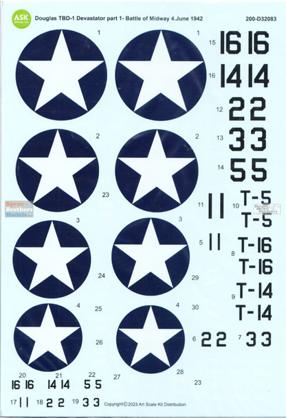 ASKD32083 1:32 ASK/Art Scale Decals - TBD-1 Devastator Part 1: Battle of Midway June 4, 1942