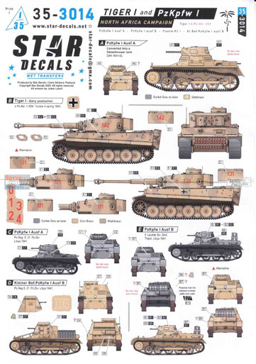 SRD353014 1:35 Star Decals - Tiger I & PzKpfw.I - North African