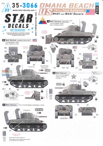 SRD353066 1:35 Star Decals: US 741st Tank Battalion - Omaha Beach