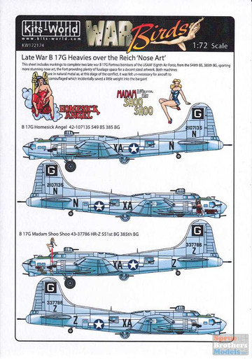 KSW172174 1:72 Kits-World Decals B-17G Flying Fortress Late War Heavies  over the Reich Nose Art Part 3