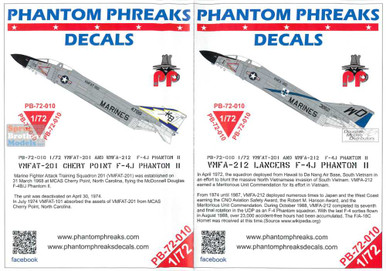 PPD72010 1:72 Phantom Phreaks Decals - F-4J Phantom II VMFA-212 Lancers &  VMFAT-201 Cherry Point