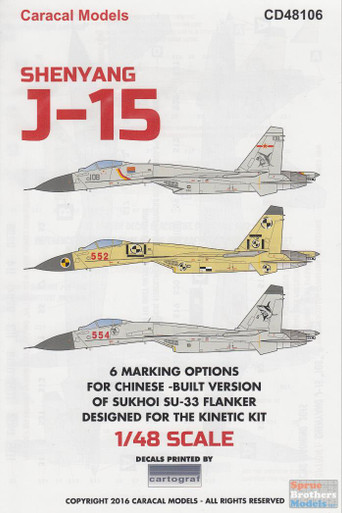 CARCD48106 1:48 Caracal Models Decals - Shenyang J-15 - Sprue