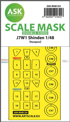 Bench Scale Mask ASKM48124 1:48 ASK/Art Scale Double-Sided Mask - J7W1 Shinden (HAS kit ...