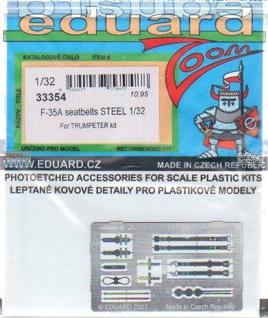 EDU33354 1:32 Eduard Color Zoom PE - F-35A Lightning II Seatbelts [STEEL]  (TRP kit)