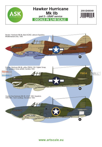 ASKD48049 1:48 ASK/Art Scale Decals - Hurricane Mk.IIb Part 5: USAF Service