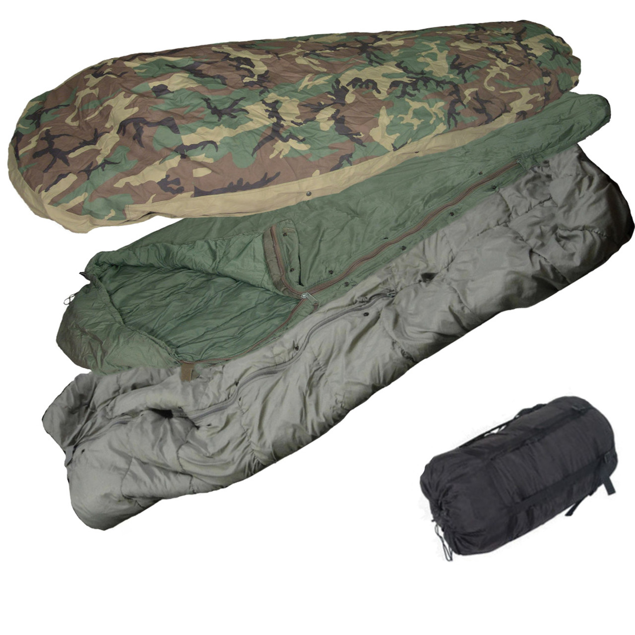 Military 4pc Modular Sleep System MSS Woodland Camo Sleeping Bag -55 ...