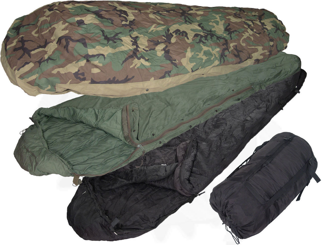 USGI 4pc Modular Sleep System MSS Woodland Camo Sleeping Bag -55 ...