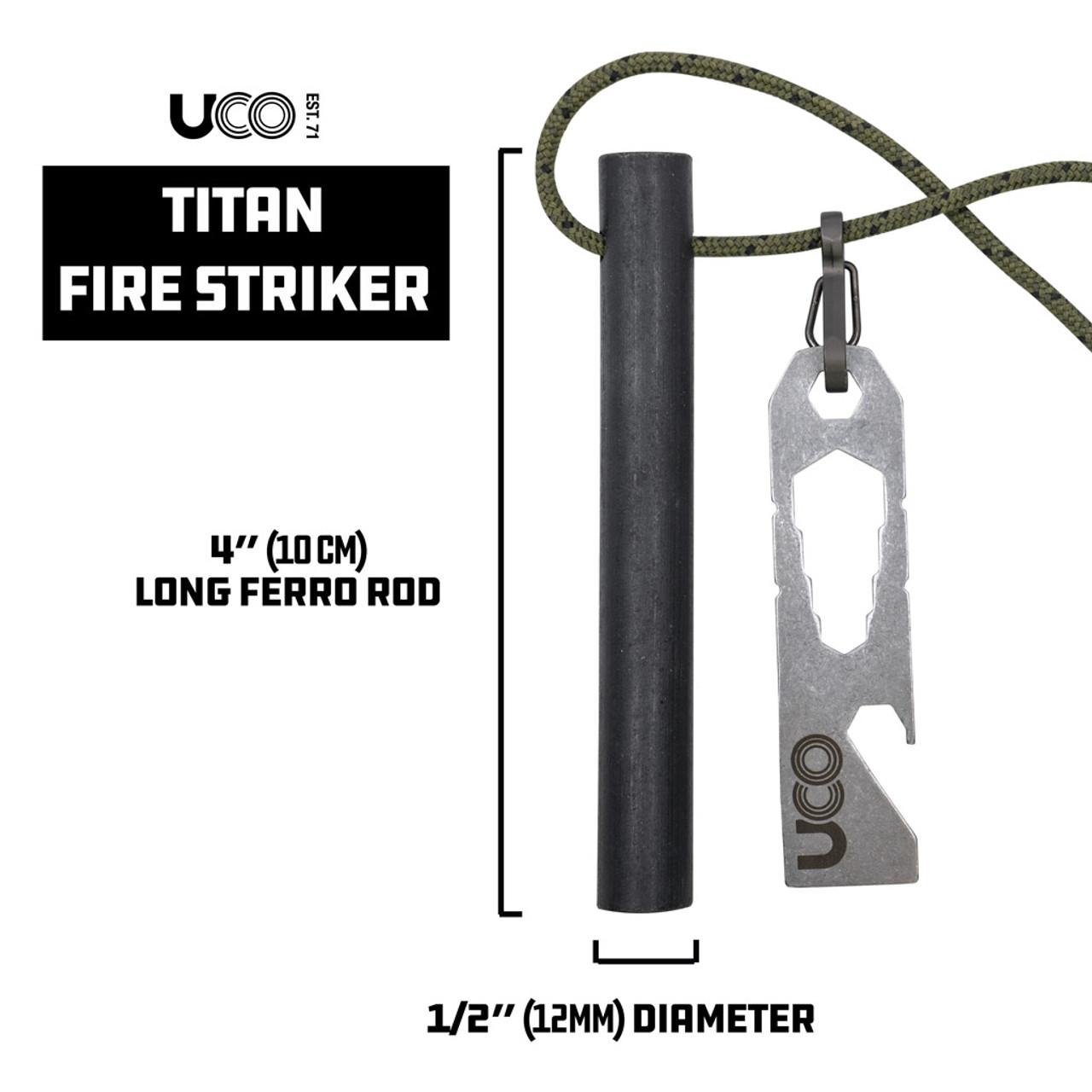 Uco Titan Fire Starter Ferro Rod Sgt Troys