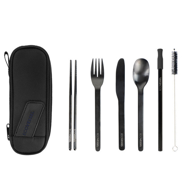 EcoVessel Wanderware 6pc Utensil Set w/ Pouch (Black)