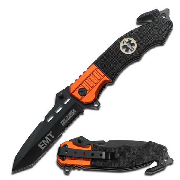 EMT knife with seat belt cutter and glass breaker