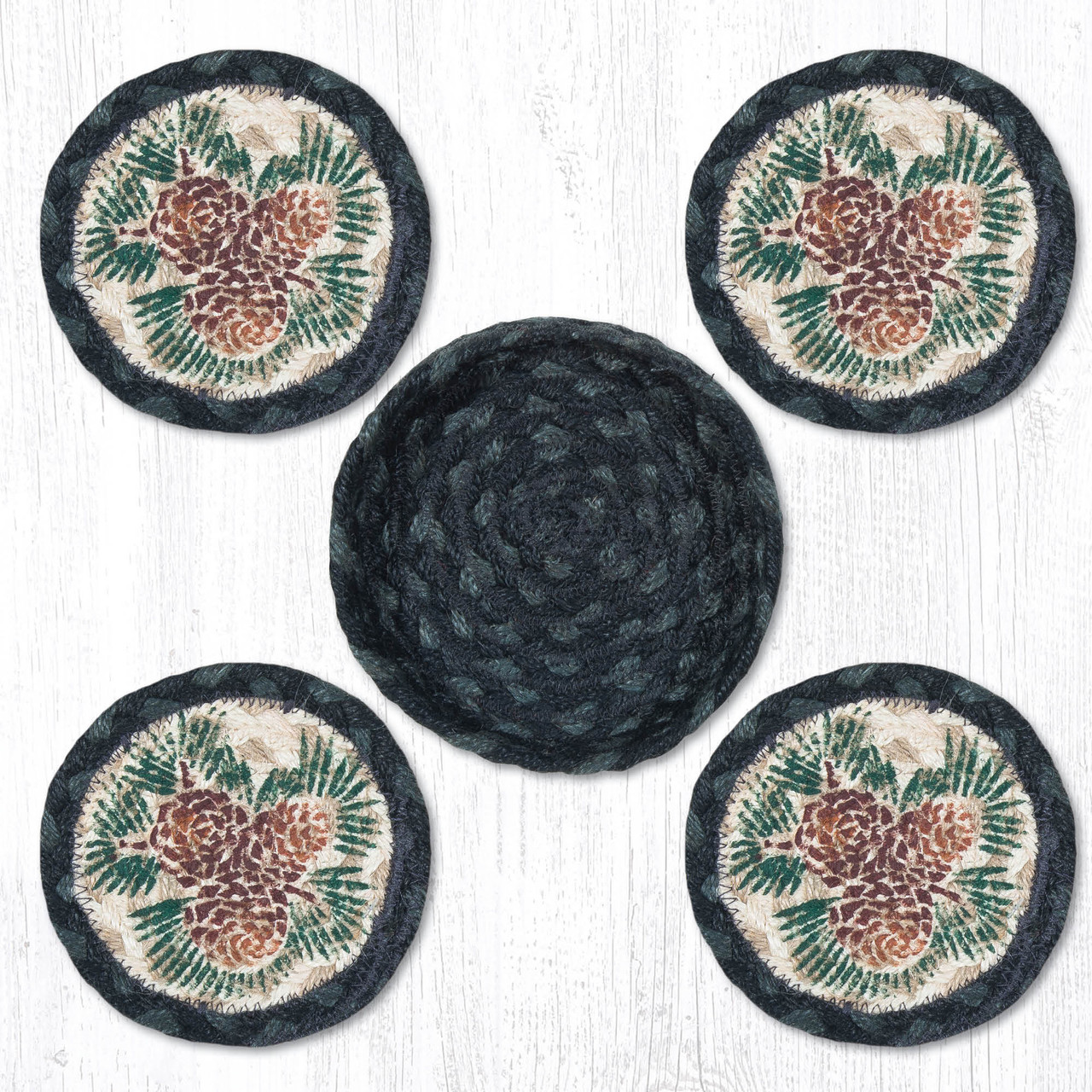 Pinecone Coasters in a Basket Set CNB-025A