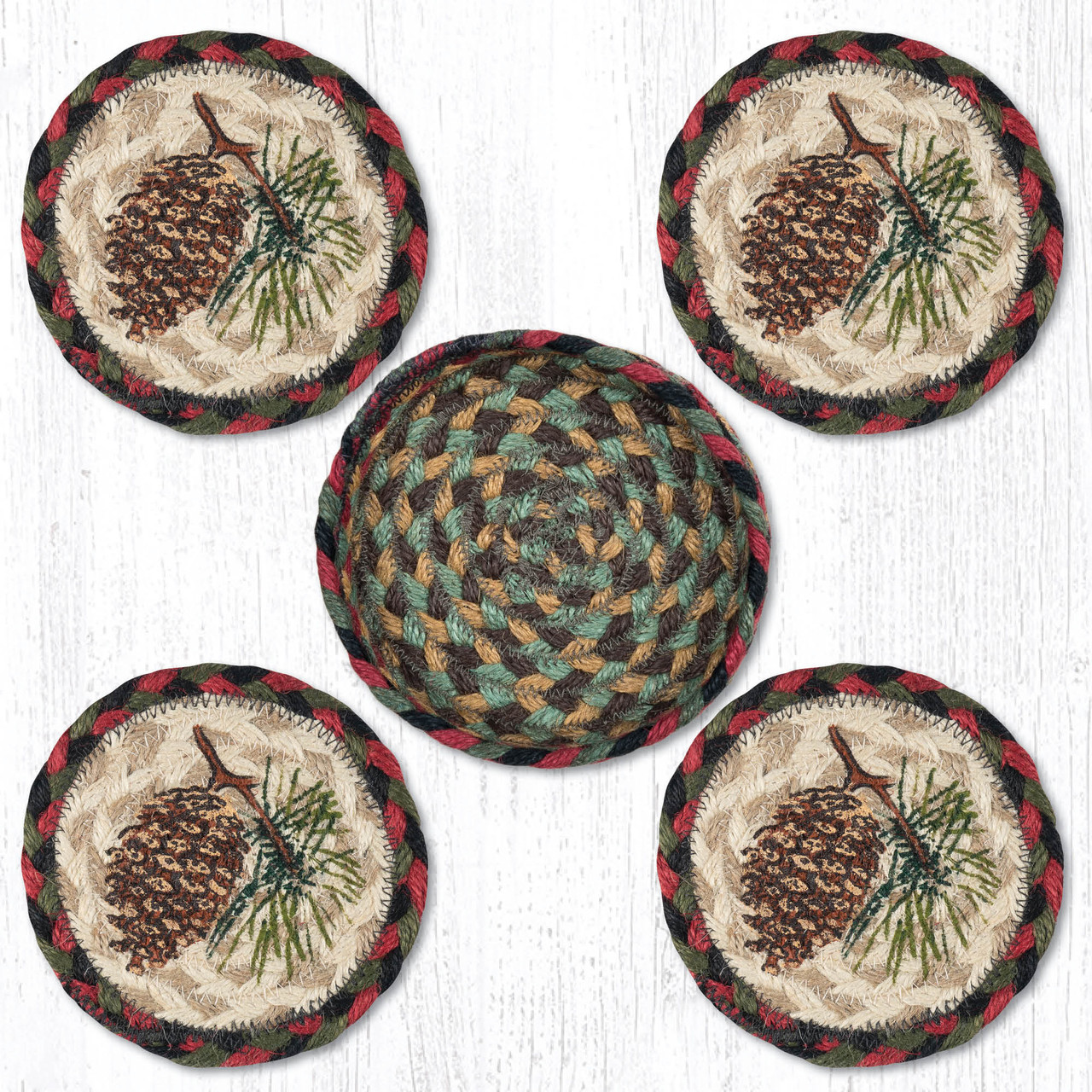 Pinecone Coasters in a Basket Set CNB-081