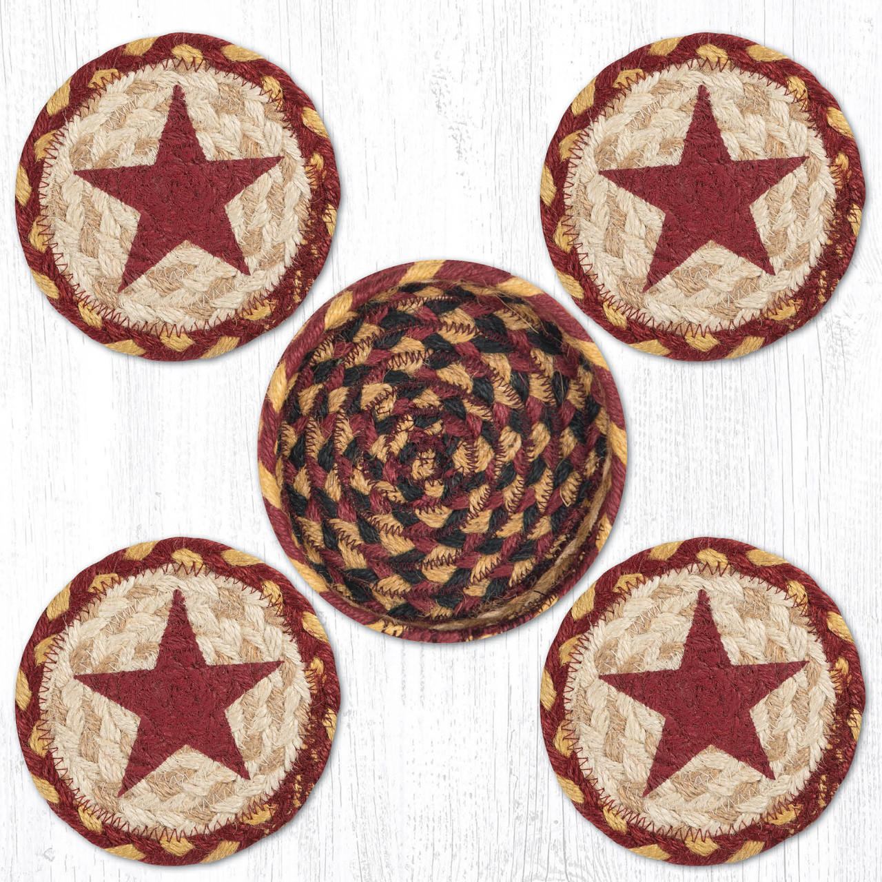 Burgundy Star Coasters in a Basket Set CNB-357