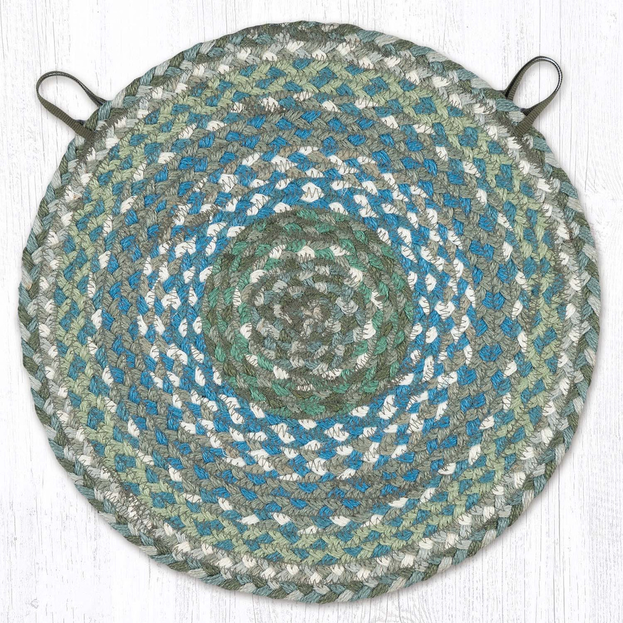 15.5" Sage/Ivory/Settlers Blue Chair Pad CH-419