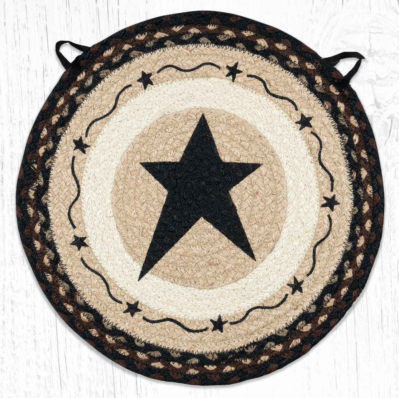15.5" Primitive Star Black Chair Pad CH-313