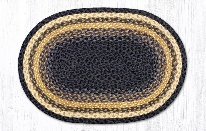 20"x30"-6'x9' Light & Dark Blue/Mustard Oval Rug C-079