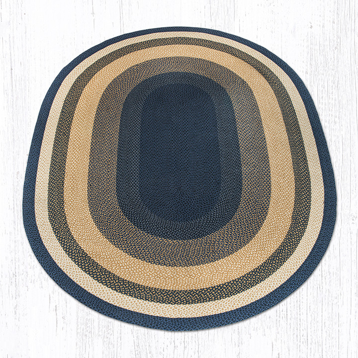 8'x11' Light & Dark Blue/Mustard Oval Rug C-079